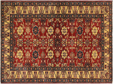 handmade Geometric Super Kazak Red Beige Hand Knotted RECTANGLE 100% WOOL area rug 4x6